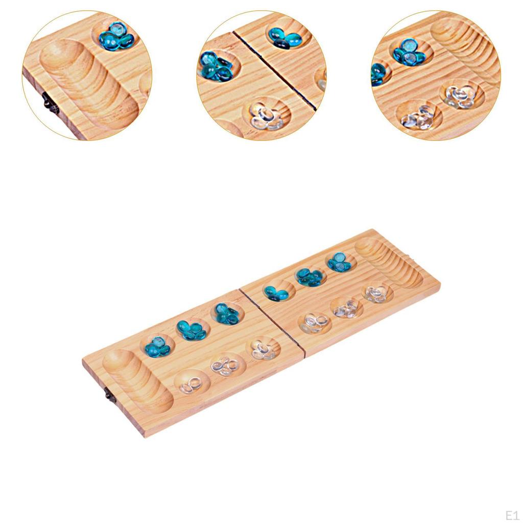 Wooden Multi Color Beads Mancala Board Game with Lock Party Portable Foldable