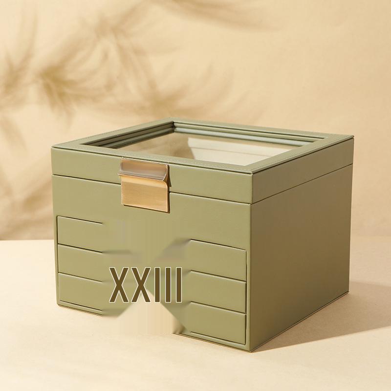 

Коробка для хранения ювелирных изделий для трансграничной торговли: Четырехъярусный золотой ящик с окошками для ожерелий и серег 23*20*16.5 cm оливковый