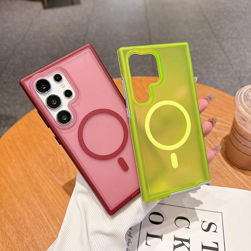 For S24 Ultra Magnetic Skin-feeling Semi-transparent Mobile Phone Case Magsafe Charging Anti-fall and Anti-wear Protective Case