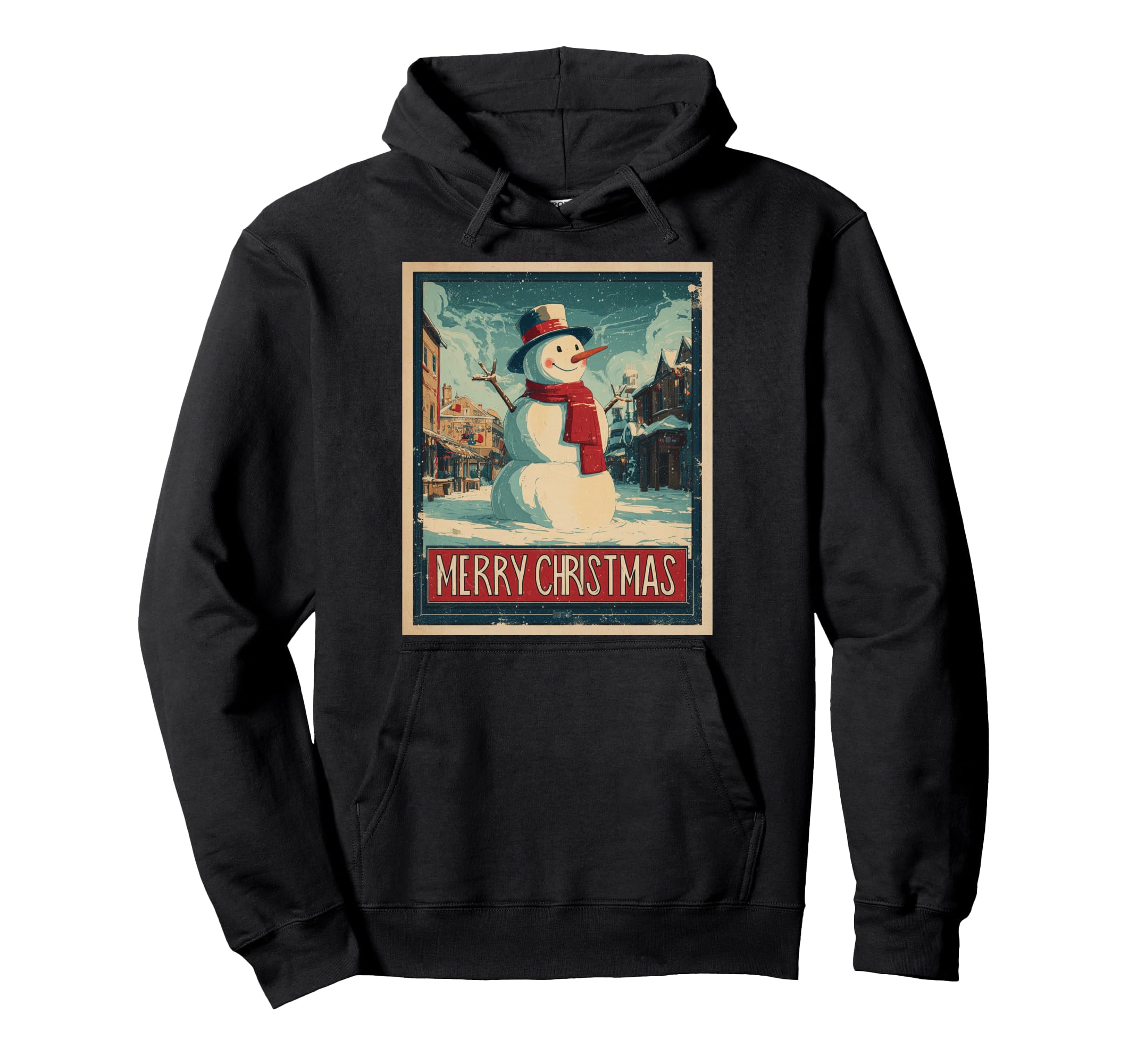 

Snowman Vintage Retro Art Deco Christmas Hoodie чёрный