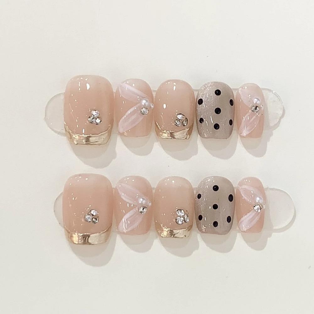 10Pcs Short Handmade Press On Nails Full Cover Frostbite Butterfly Design Summer French Ballerina False Nails Wearable Nail Tips