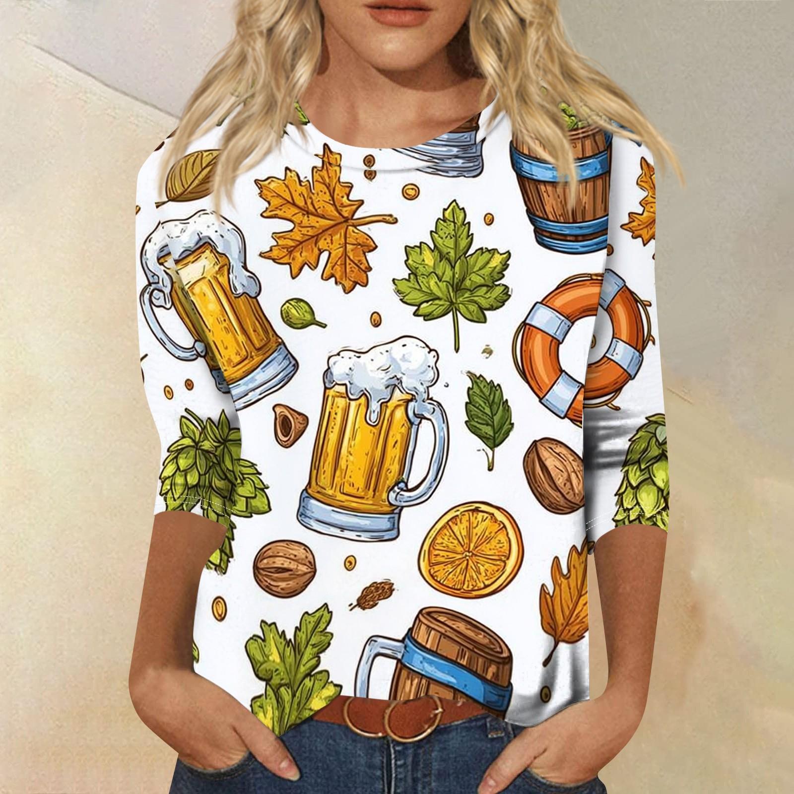 

Women’s Casual Round Neck Three Quarter Sleeve Top with Mug Print Relaxed Fit Soft Lightweight Material M білий