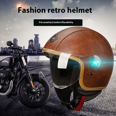 Čtyřsezónní Univerzální Klasická Vintage Kožená Elektrické Vozidlo Motocyklová Helma Harley Helma Skútr Pánské a Dámské Poloviční Helmy