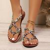 Floral Printing Flat Sandals for Women Summer 2026 Fashion Lightweight Slip On Beach Shoes Woman Braided Band Sandals