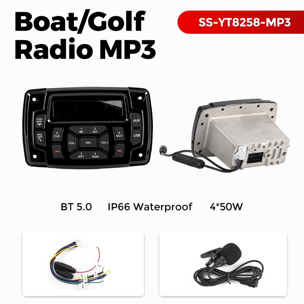 

Marine Stereo Boat Radio FM AM Digital Media Audio IP66 Waterproof MP3 Player for Yacht Gauge ATV UTV Cart 4*50W Wireless BT5.0