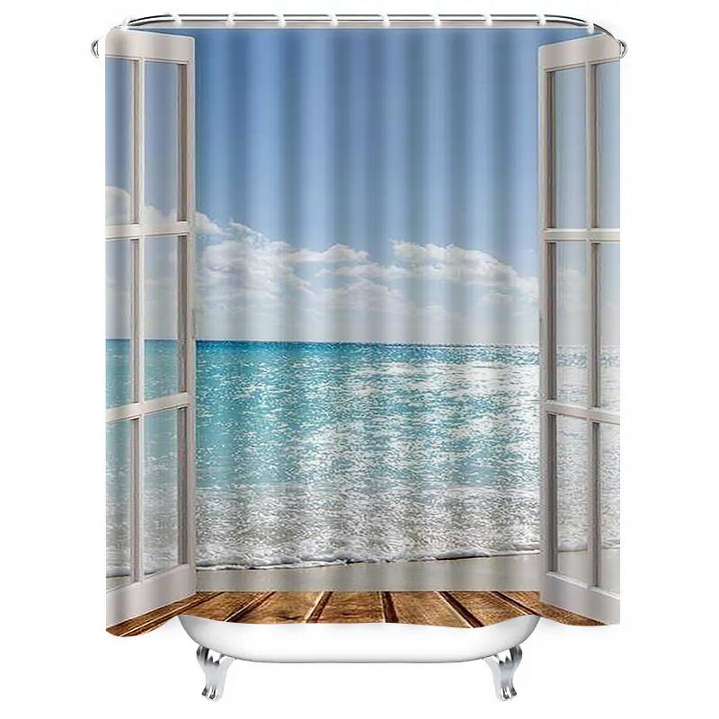 Window to the Sea Waterproof Shower Curtain Heat Resistant Machine Washable Non-Transparent 180x180cm