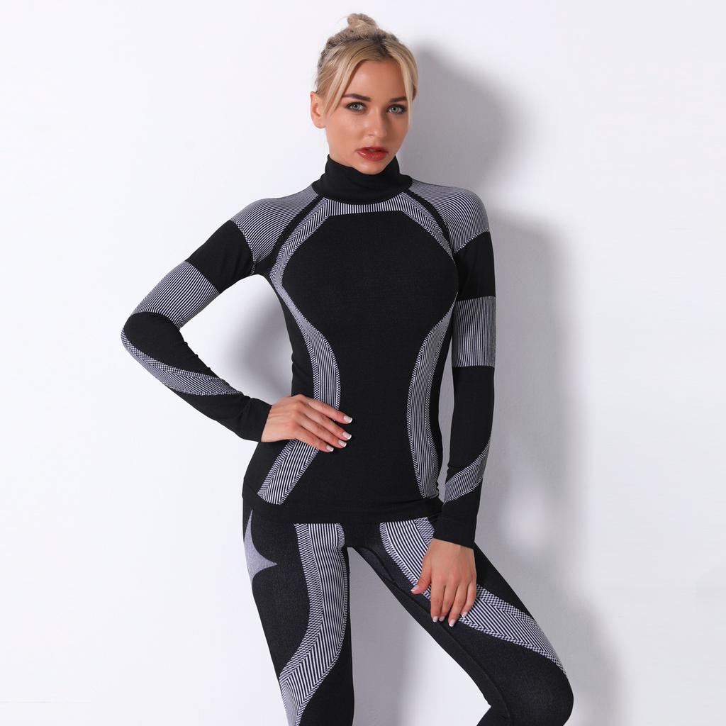 Seamless Knitted Striped Quick-drying Yoga Wear Long-sleeved Tops Sports Running Fitness Wear