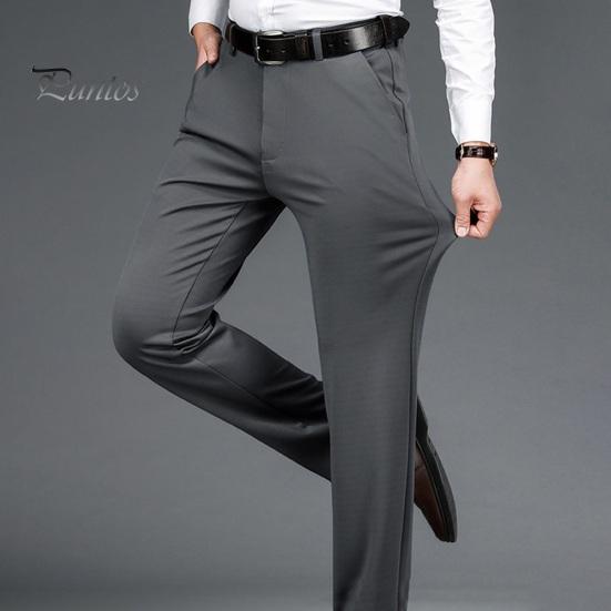 Men's Elastic Suit Pants Thin Straight Leg Trousers Wrinkle Resistant Non-Iron Business Trousers for Office Formal Wear Date