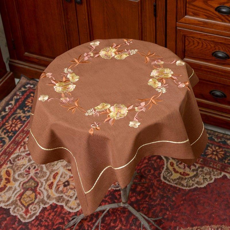 

Brown Flowers Fabric Embroider Tablecloth Eight-Immortal Table round Table Refrigerator Air Conditioning TV Washing Machine Cover Cloth Square Towel Brown Embroidered 90 * 90cm