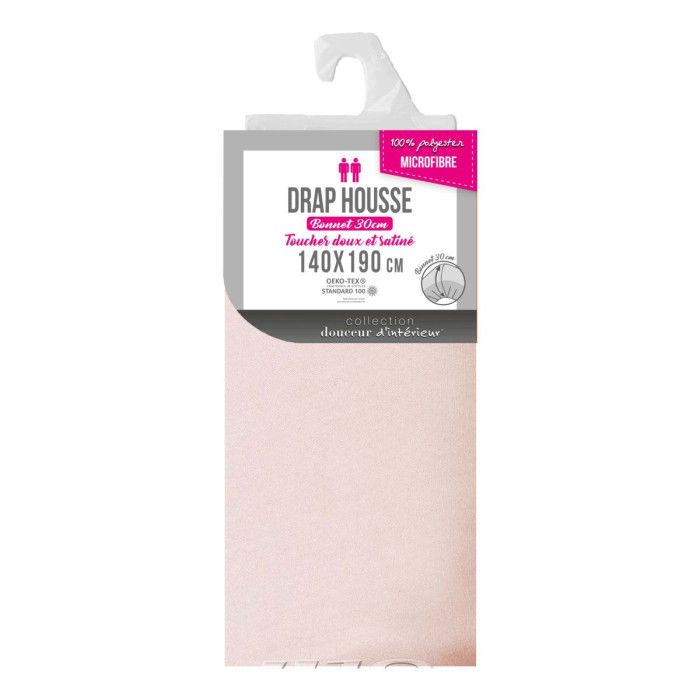 Drap Housse - Oscar - 140 x 190 cm - Microfibre - Couleur Nude - Bonnet 30 cm