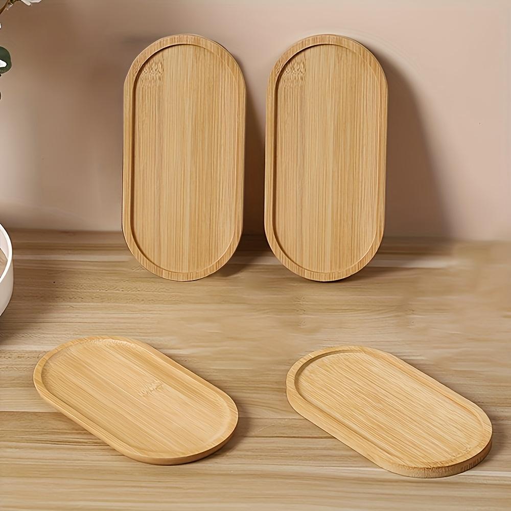 3 Pezzi Vassoio Ovale in Bambù - Piatti Multifunzione in Legno Massello per Tè, Trucco e Piante in Vaso Piccole, Scatola Decorativa Portaoggetti con Coperchio