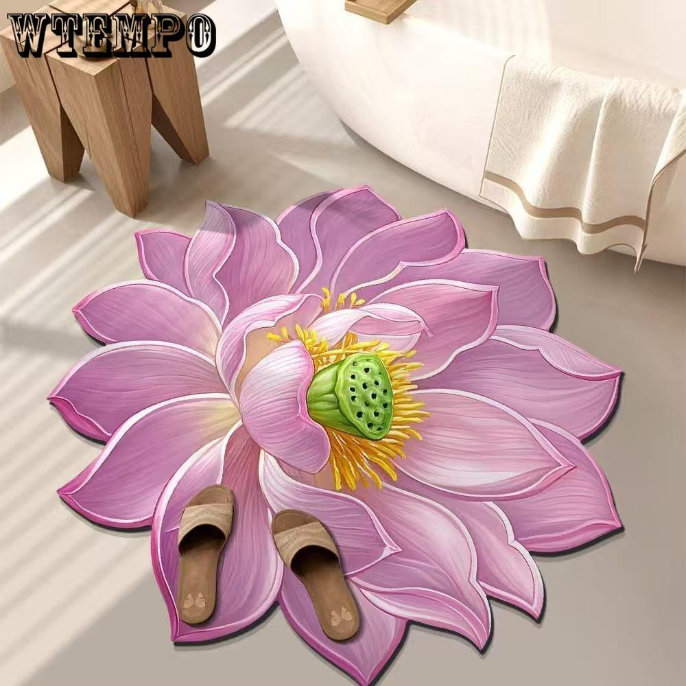 WTEMPO 3D Lotus Carpet Bedroom Carpet Bathroom Floor Mat Anti Slip Foot Mat