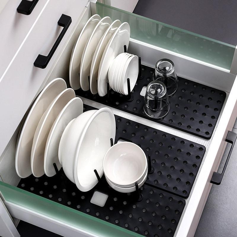 Drawer-Style Retractable Dish Rack with Non-Slip Bowl & Plate Storage, Adjustable Cutlery Organizer, & Cup Holder