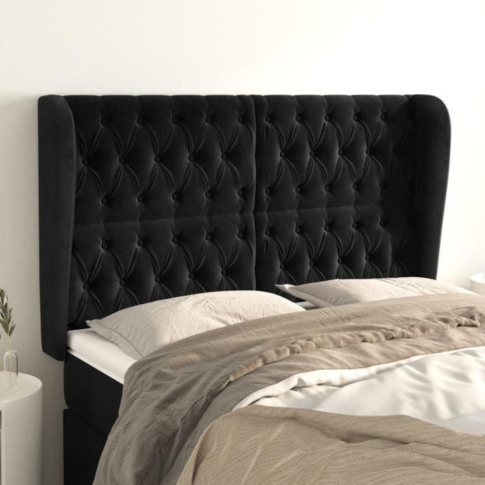 3118342 vidaXL Tête de lit avec oreilles Noir 147x23x118-128 cm Velours