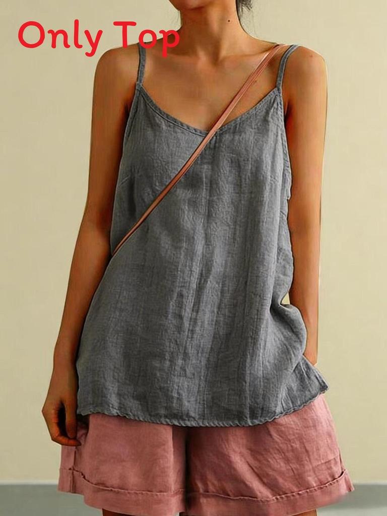 Cotton Linen Sleeveless Tank Top For Women Summer Casual Breathable Fashionable