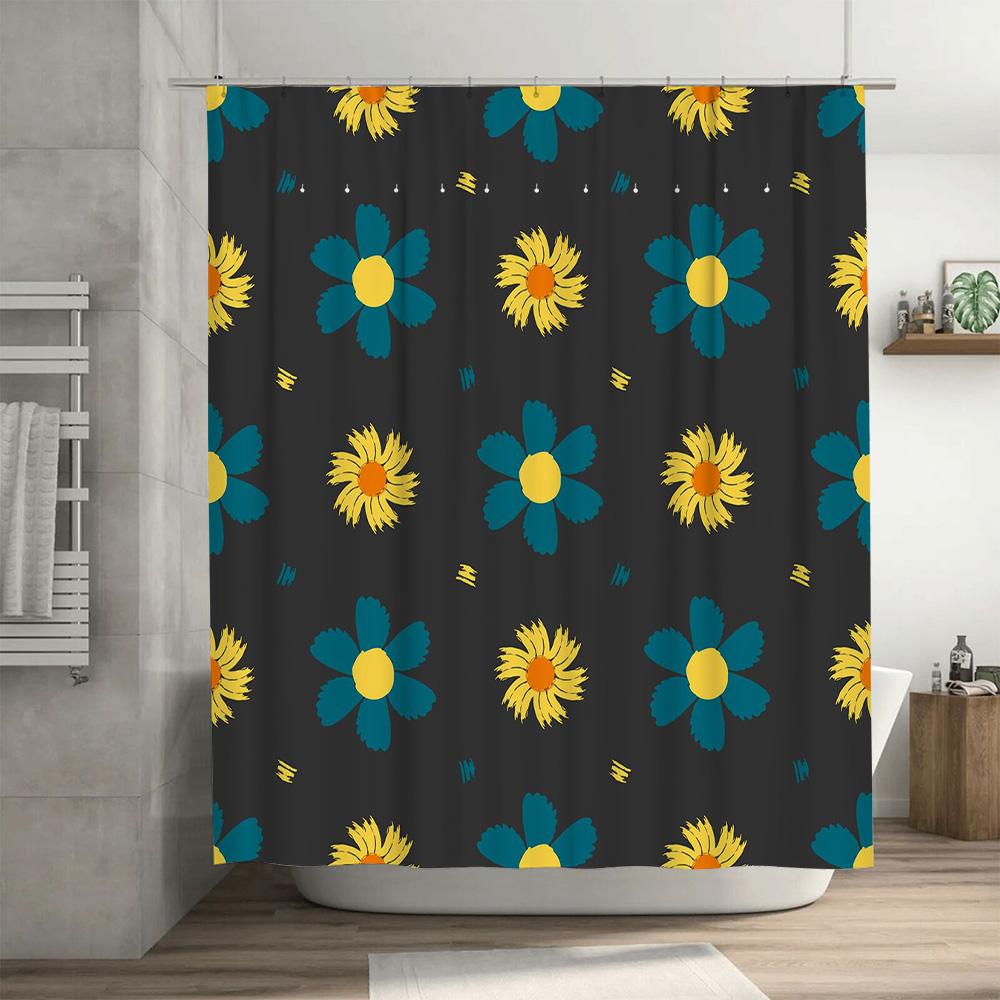 Vintage Retro Flower Shower Curtain Waterproof Decorative Bathroom Liner Home Decoration with Rod Pocket Dark Blue/Teal/Cream Ye