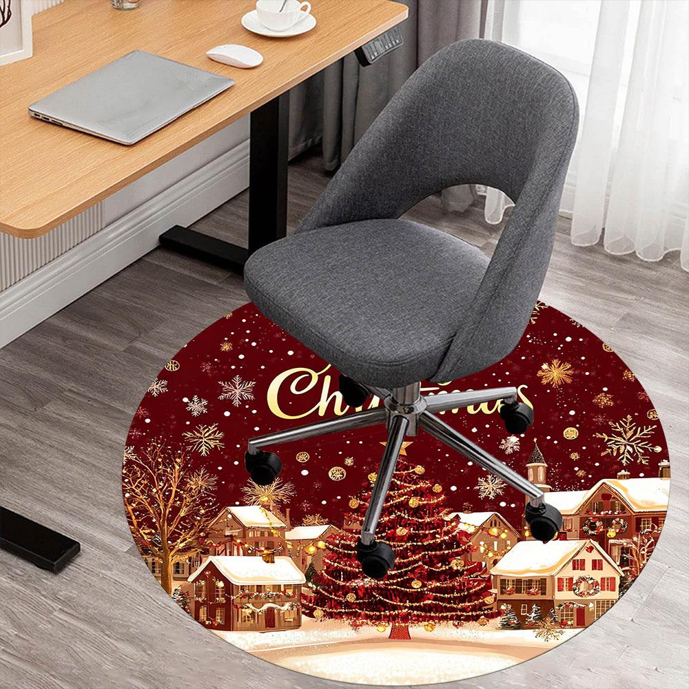 1PC Christmas Town Office Round Area Rug, Under Office Chairs Bedroom Living Room Home Decor, Carpet for Office -1110121