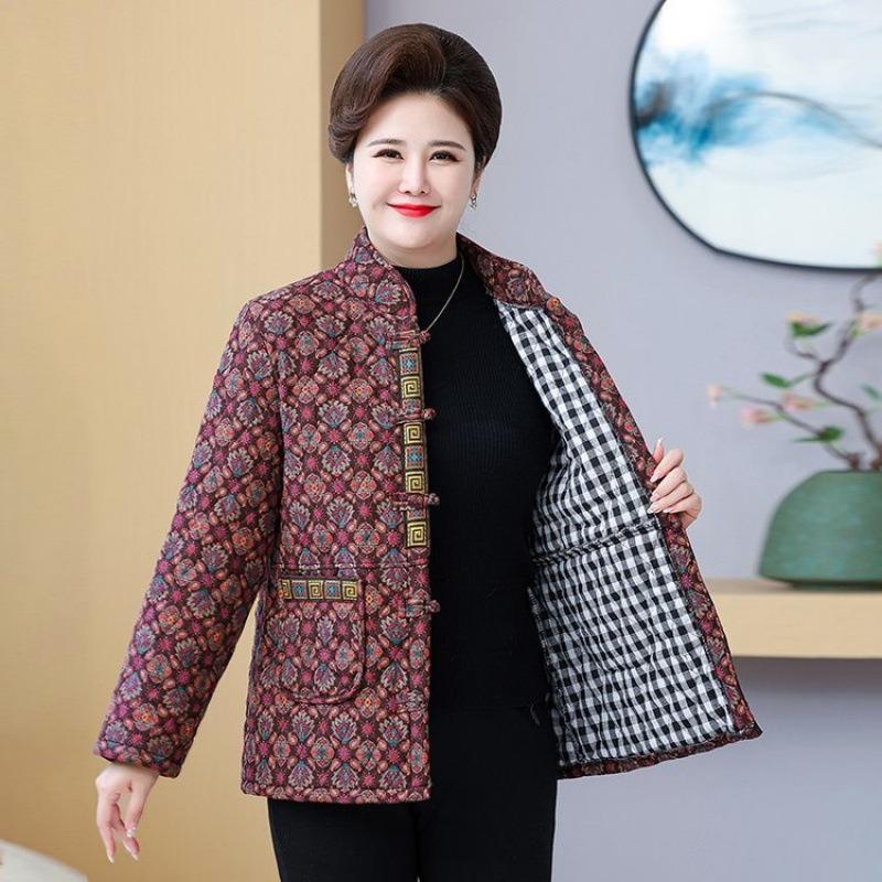 Thickened floral Chinese buckle plus fat extra large size cotton clothes versatile winter new warm cotton-padded jacket
