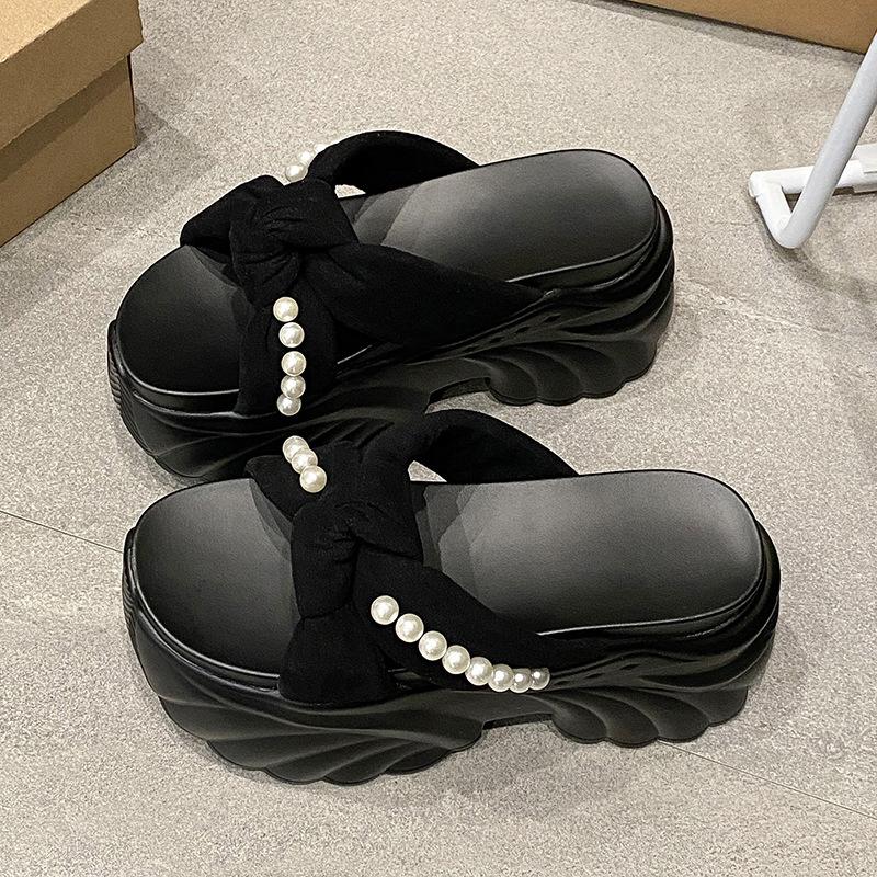 

Cool slippers women s summer outer wear with skirt 2025 new fashion high-end muffin thick bottom heightened heel rhinestone sandals 34
