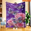 1pc 2D Flat Printing Spring And Summer New Arrival Pink Rose Butterfly Shimmer Digital Print Blanket, All-Season Use, Casual Throw, 100% Polyester Fib