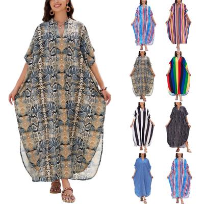 Beach Coverup Colorful Floral Printed Vacation Loose Robe Bikini Sun Shirt
