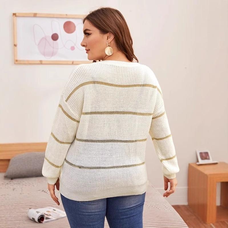 Large size women's sweater autumn and winter European and American knitted sweater women's sequins elegant wind extra large size