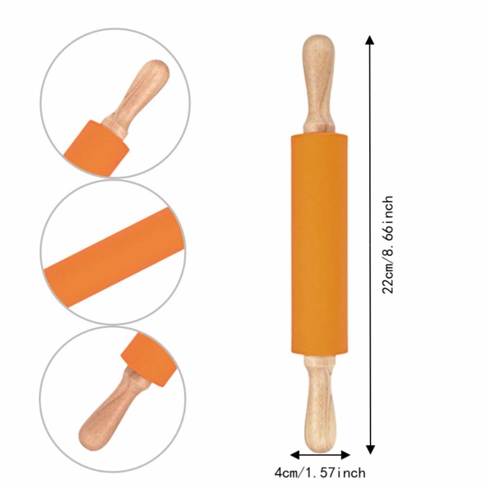 Non Stick Surface Silicone Rolling Pin Wooden Handle Rolling Pin Dough Dumpling Wrappers Pizza