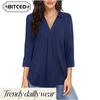 Women's Fashion Casual Solid Color Print Long Sleeve POLO Neck Blouses & Shirts