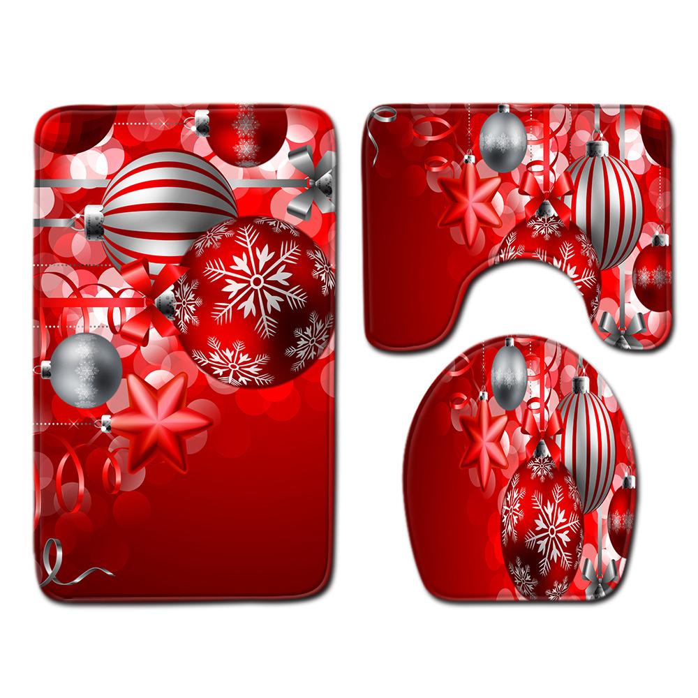 Christmas Bathroom Floor Mat Toilet Three-Piece Set