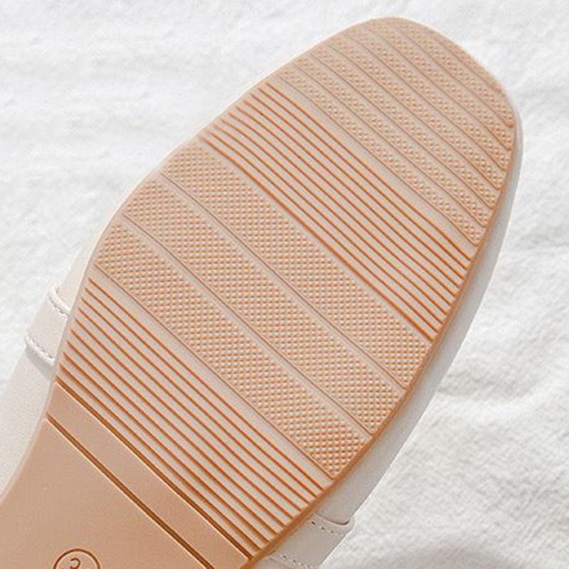 WTEMPO Women's Spring and Summer Square Toe Slippers Thick Low Heel Wrapped Toe Pearl Beige Rhinestone Pleated Soft Sole Soft Leather Slip-on Sandals