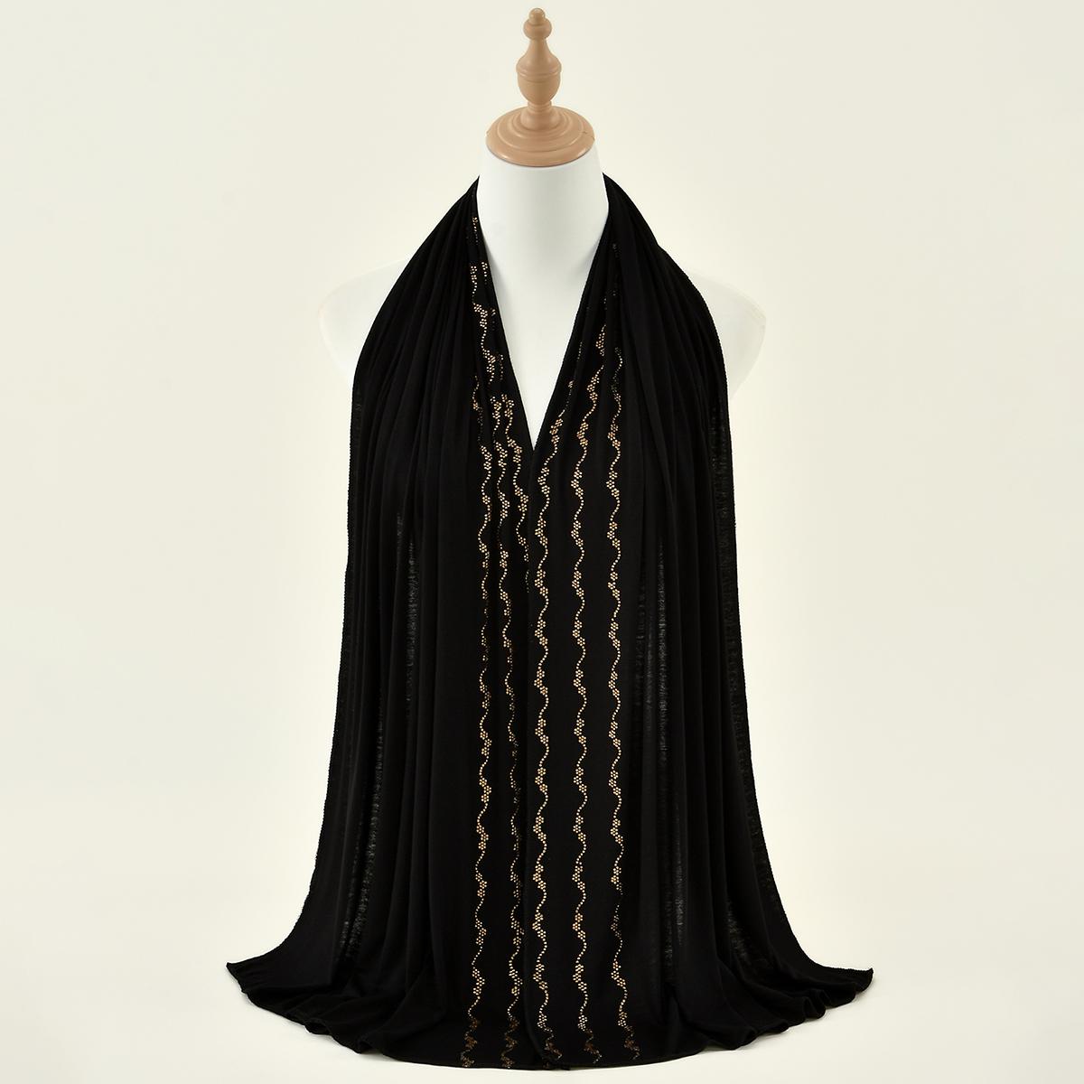 

Мусульманский трикотажный хиджаб шарф с мерцающей отделкой из страз головной платок женский премиальный хлопковый трикотажный шаль роскошный дизайн тюрбан однотонные обертывания