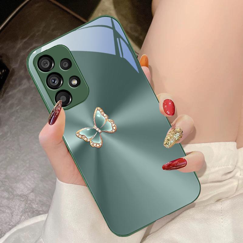 Aurora Butterfly Pink For Samsung Galaxy S10 4G S20 11E 30 S21 21Fe 22 S24 Pro S23 Ultra 5G S8 S9 Tempered Glass Phone Case