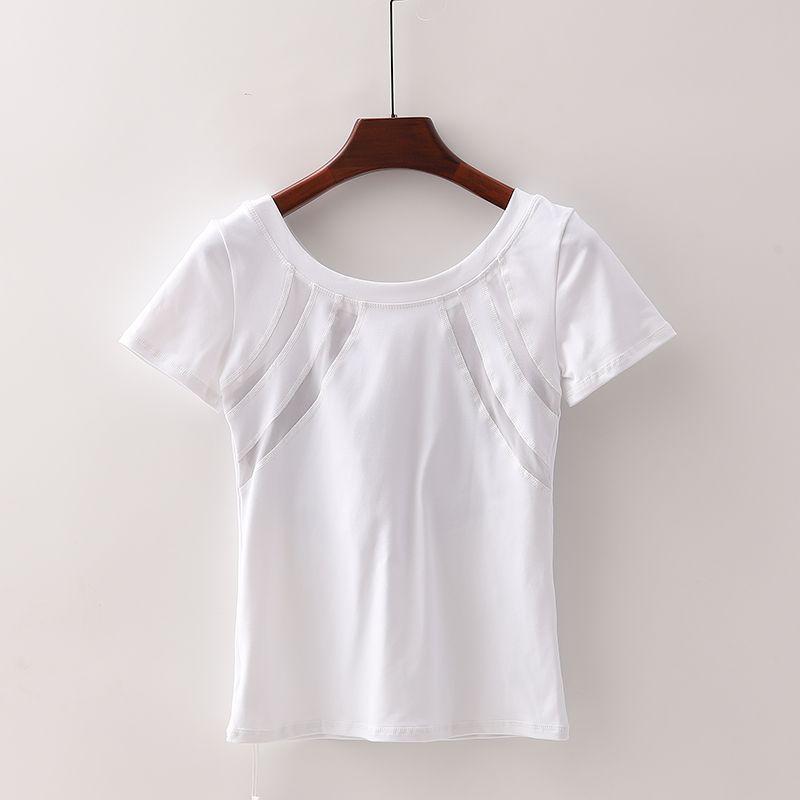 

[Цяо] Скидка на бренд торгового центра Женская футболка для йоги и спорта с круглым вырезом, эластичной подкладкой и нагрудными подушечками 3t424 White XL/170 (blemish: yellow stain)