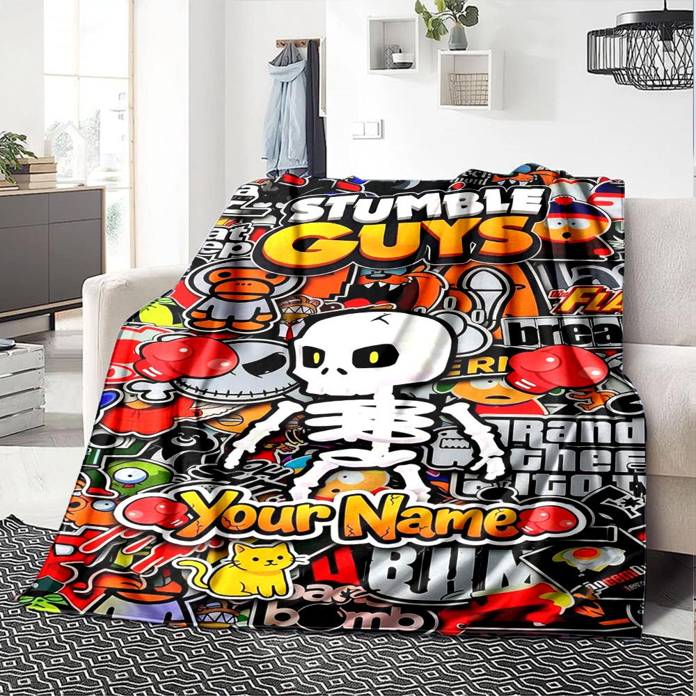 Stumble Guys Customize Your Name Blanket Gift Customizable Blanket Soft & Cozy Great for Couch Bed Seaside Living Room Ideal for All Seasons