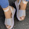 New Casual Wedges Shiny Rhinestone Sandals Women's 2026 Summer Platform Sandals Women's Ankle Strap Sandals