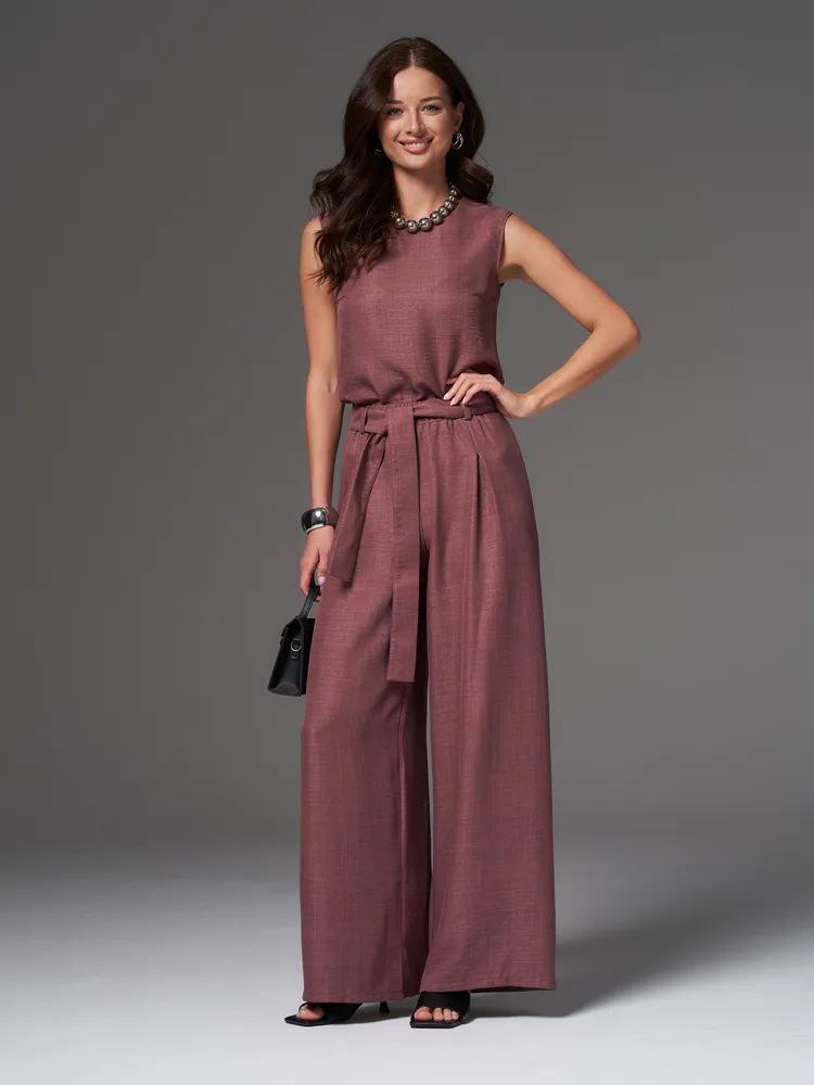 2026 Russian Women's Spring/Summer Sleeveless Solid Color Wide-Leg Pants 2-Piece Set