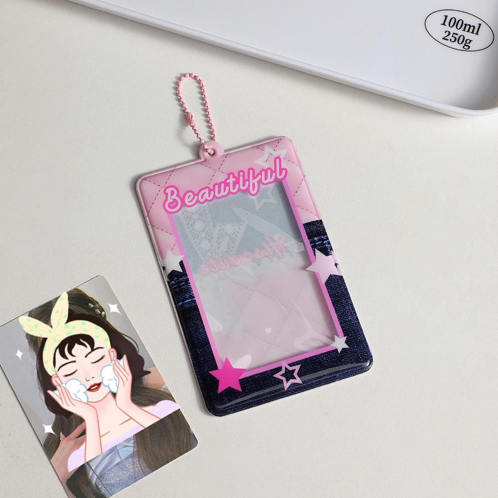 Vintage Card Holder Denim Style PVC Transparent 3 Inch Card Case for Girls Chasing Stars for Students Meal Card Case