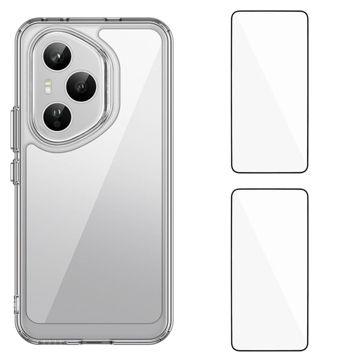 

Для Honor 400 Pro 5G (Глобальный) Прозрачный чехол для телефона WANLONFENG серии MF2 из ТПУ и акрила с 2 шт. закаленного стекла Transparent