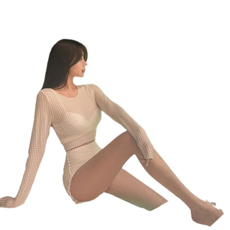 Women's High-End Sexy Three-Piece Swimsuit: Pure Desire Style with Perspective Steel Support, Gathered Fit, and Split Design.