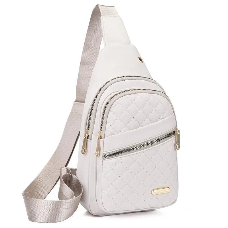 Nylon Sling Quilted Chest Bag with Gold Zipper, Multi Pocket Crossbody Bags for Women Men Daily Casual Travel Outdoor Sport Bag