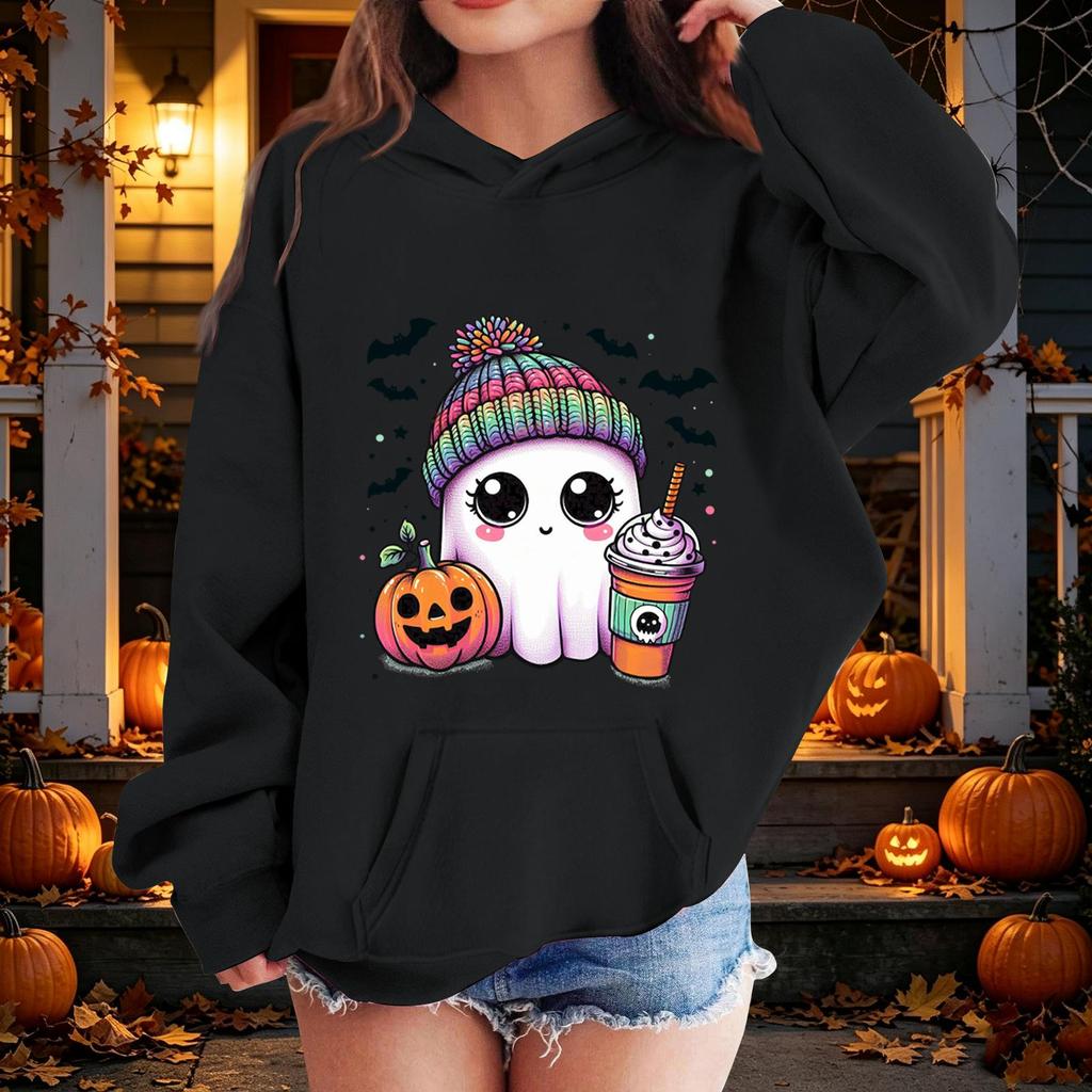 Kids Halloween Printed Hoodie, Loose Fit Casual Pullover for Boys Girls