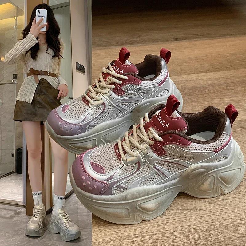 SyfIyno NEW Women's Shoes Mesh Shoes Comfy High Brand Summer Lace Up Chunky Sneaker Women's Casual Shoes