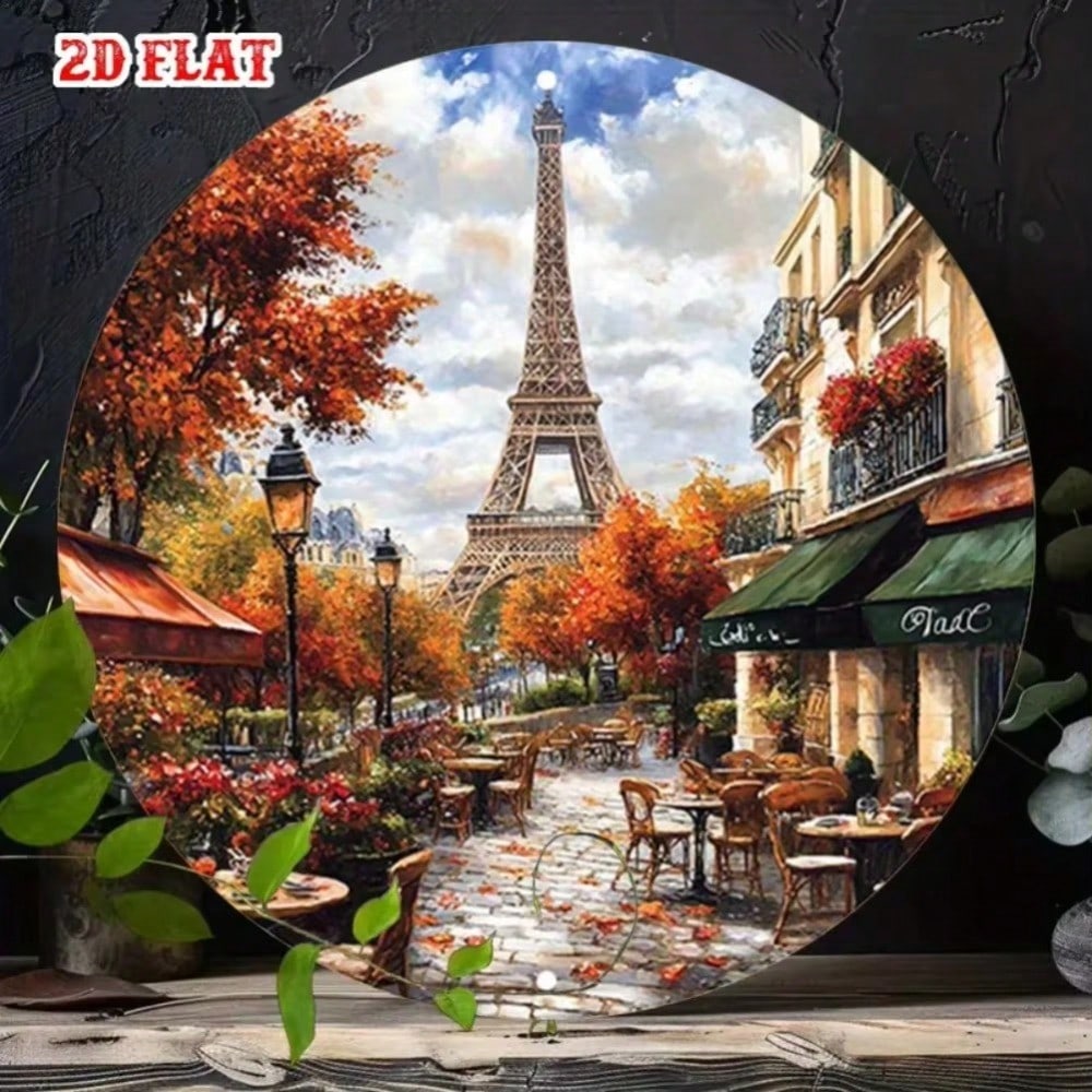 1PC Eiffel Tower Paris Tin Sign Metal Wall Art Autumn Scene Frameless Poster Home Decor For Living Room Cafe