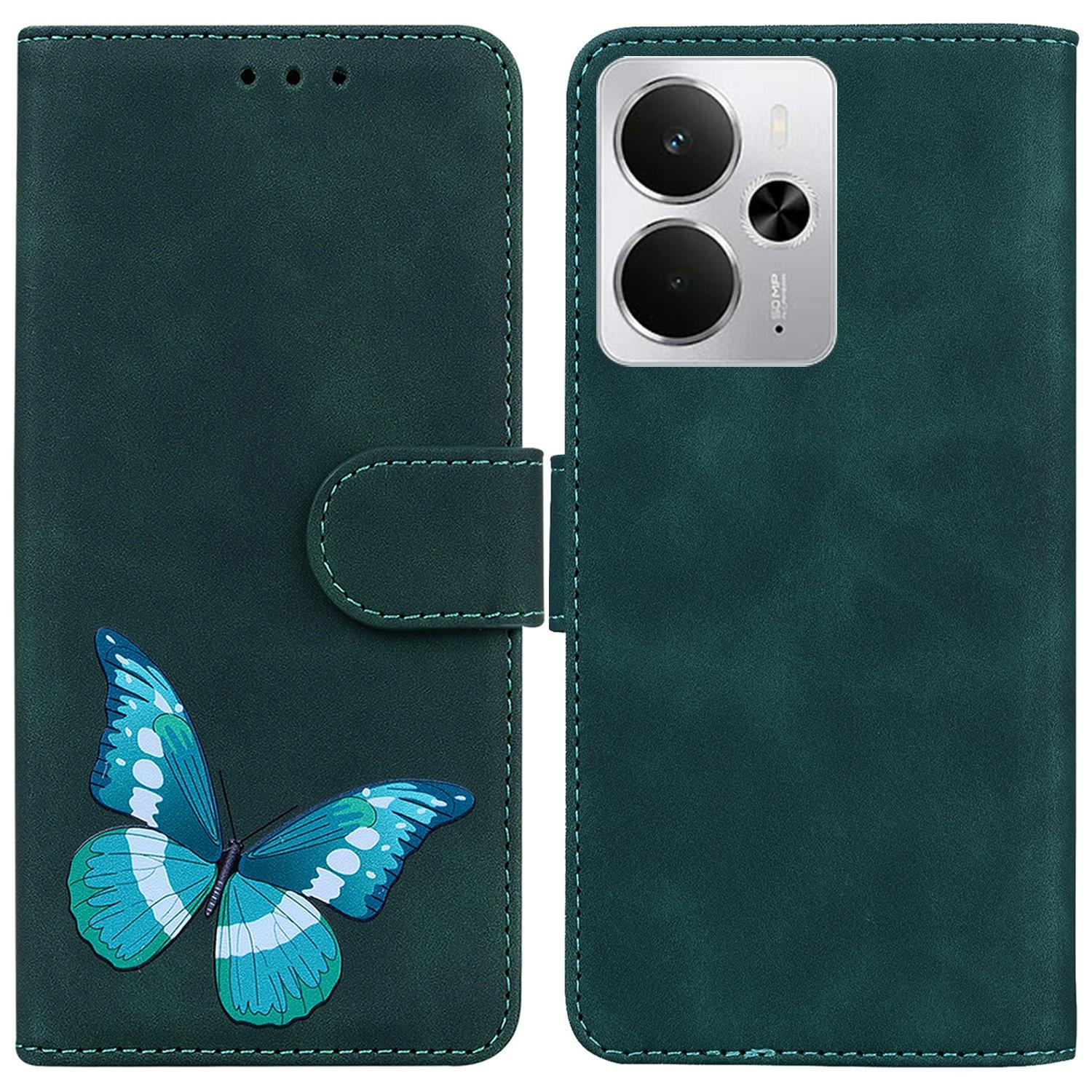 

For Realme 14 5G Stand Case PU Leather Phone Cover Butterfly Printed C