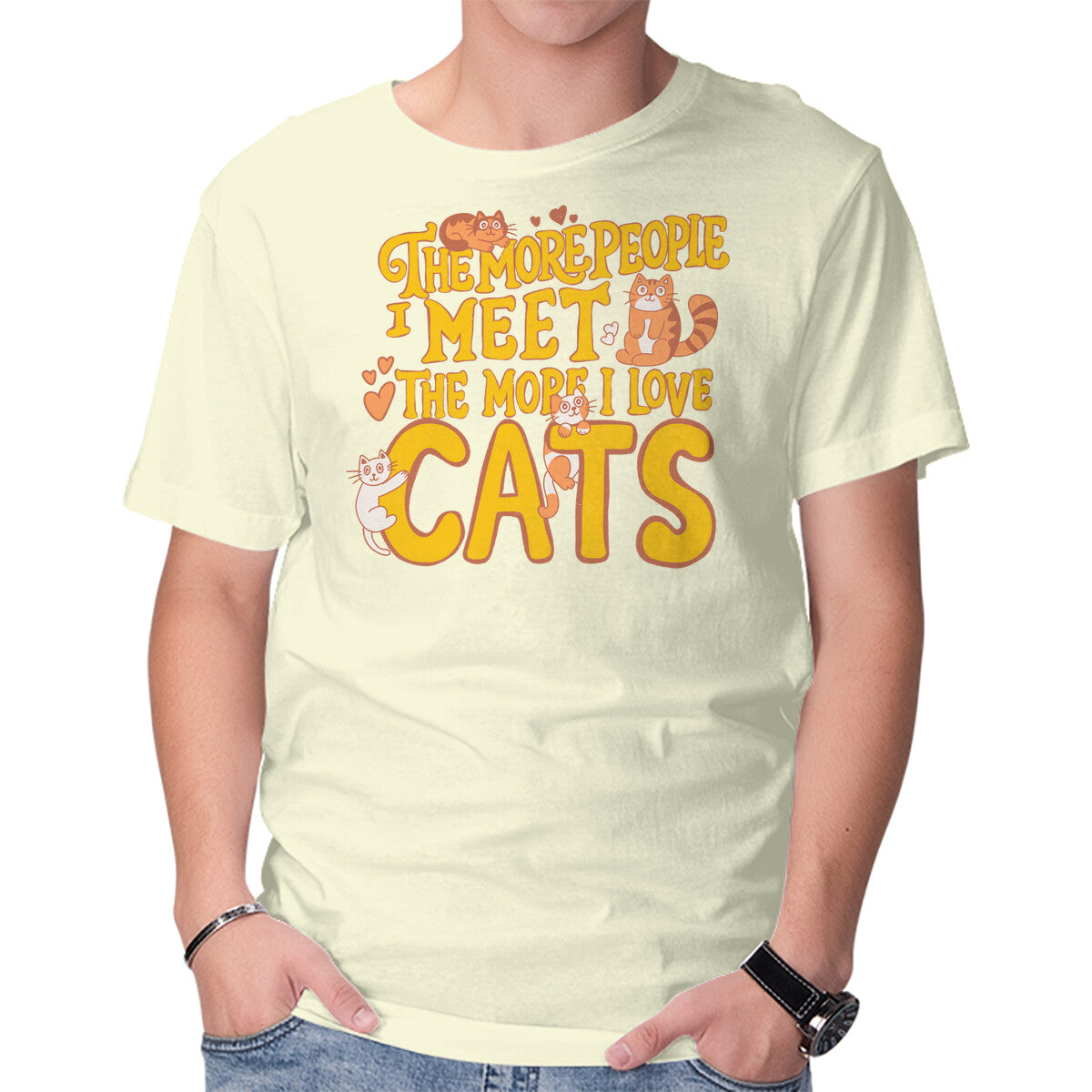 Unisex Crew Neck T-Shirt The More I Love Cats Graphic Short Sleeve Casual Tee XS