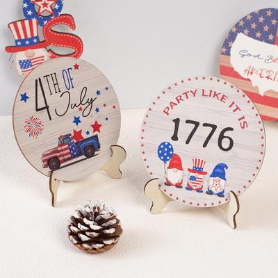 Dekoracja stołu Malowana Dzień Niepodległości Ameryki Drewniana Dekoracja domu Drewniana Okrągła Aranżacja atmosfery