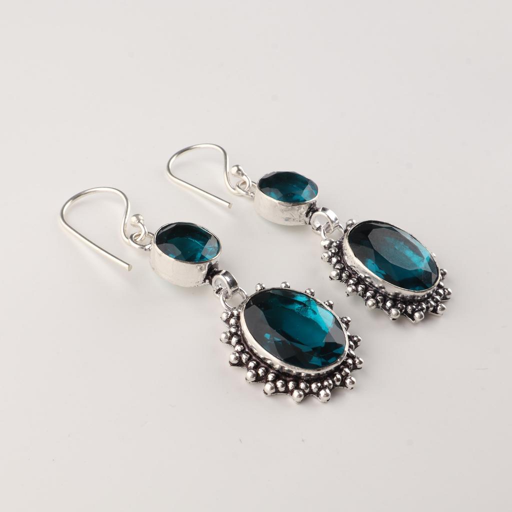 Apatite Gemstone 925 Sterling Silver Handmade Drop Earrings 2.2" , Elegant Earrings, Mother's Day Gift VEE-3-8