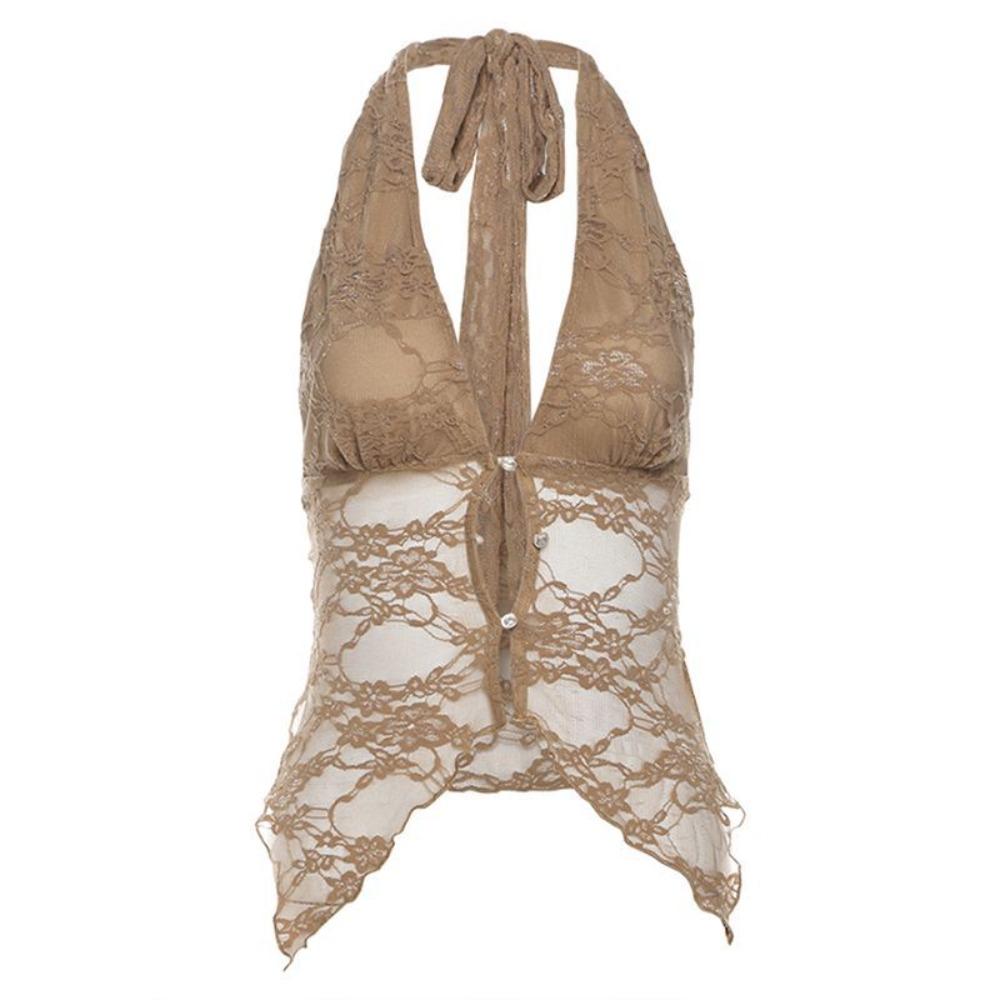 Suspender Vest Lace-up Tie Vest Hollow Lace Corset Spicy Girl Style Halter Lace Camisole Ladies S хаки