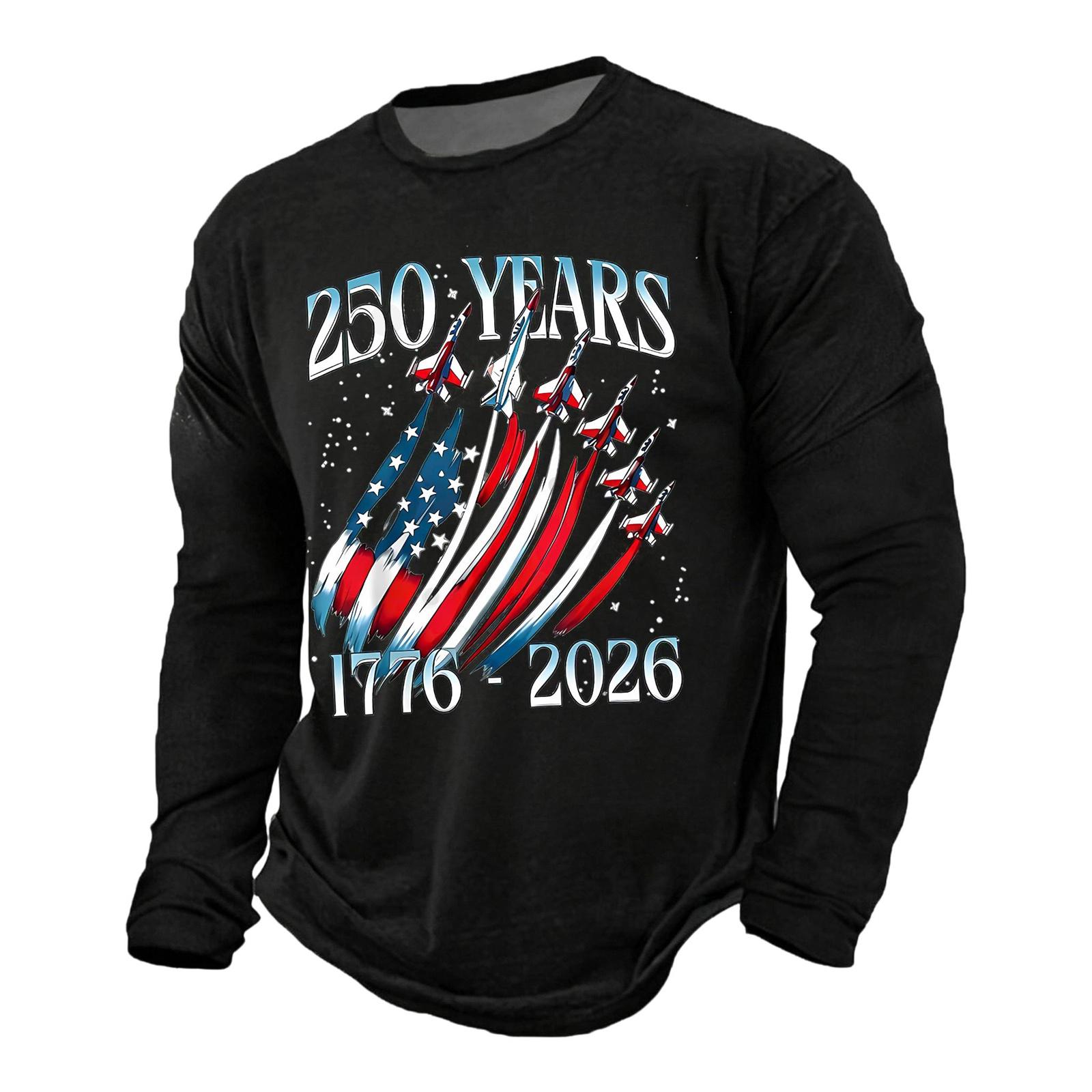 

Men s Casual Long Sleeve Shirt 250 Years Commemorative Print 1776-2026 Independence Design Lightweight Comfortable Fit S чёрный