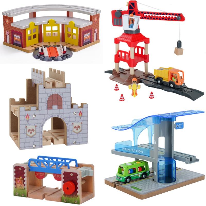 NEW Wooden Track Hanging Tower Train Track Accessories Magnetic Stroller Game Scene Decoration Track Toys